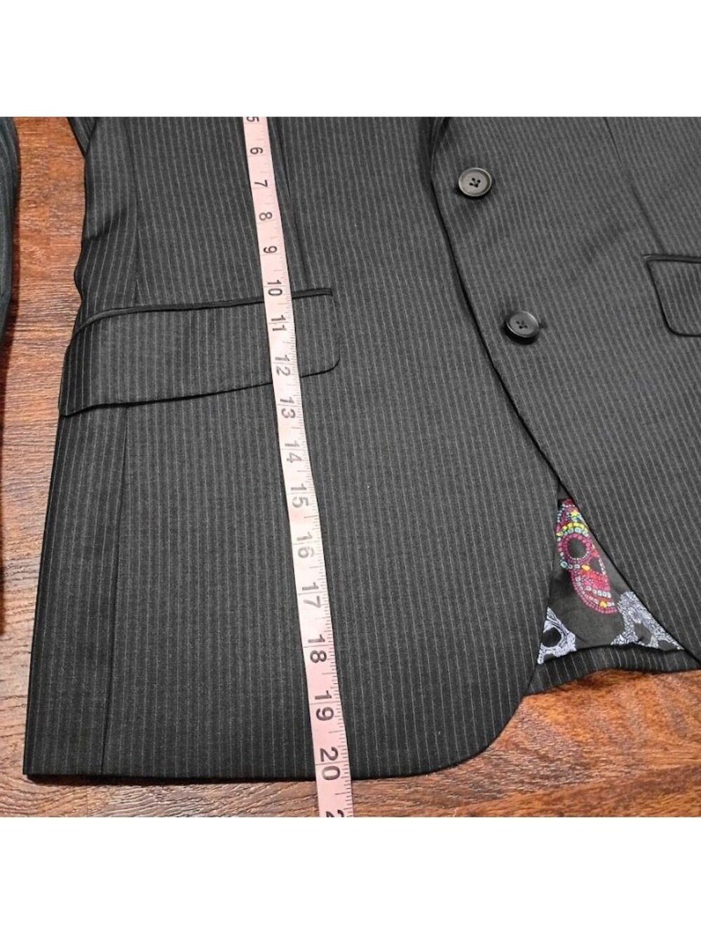 Sabestian Grey M Dark Gray Pinstripe Suit Blazer With Skull Liner Modern Slim Fi - Picture 8 of 15
